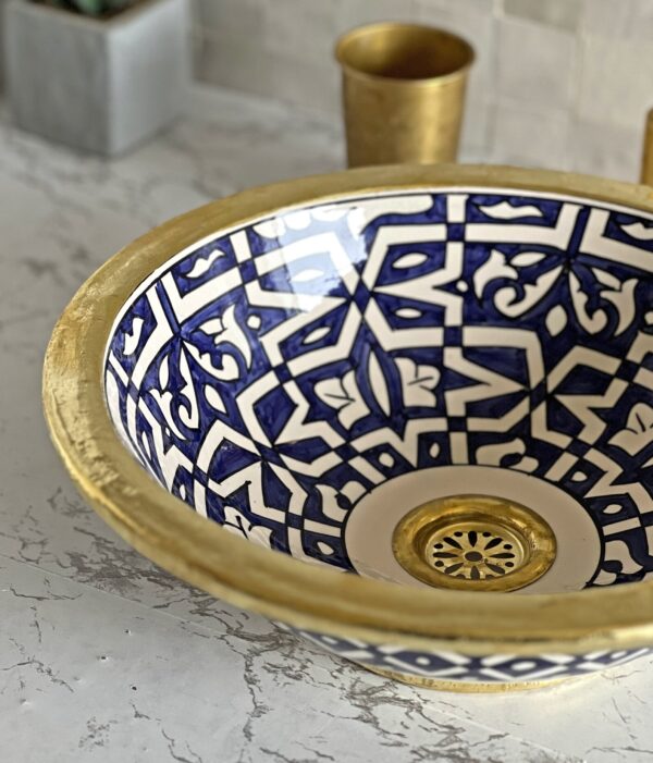 Lavabo en céramique marocain fait main – Vasque artisanale peinte à la main (40 cm x H 14,5 cm, 6,0 kg) – Image 2