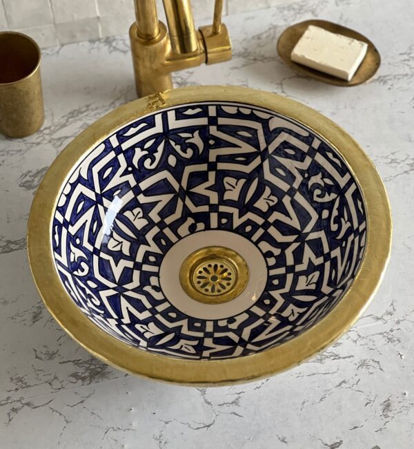 Lavabo en céramique marocain fait main – Vasque artisanale peinte à la main (40 cm x H 14,5 cm, 6,0 kg) – Image 4