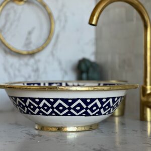 Lavabo en céramique marocain fait main – Vasque artisanale peinte à la main (40 cm x H 14,5 cm, 6,0 kg)