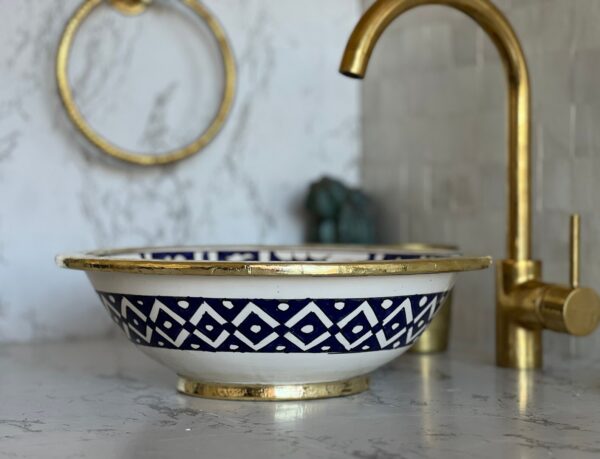 Lavabo en céramique marocain fait main – Vasque artisanale peinte à la main (40 cm x H 14,5 cm, 6,0 kg)