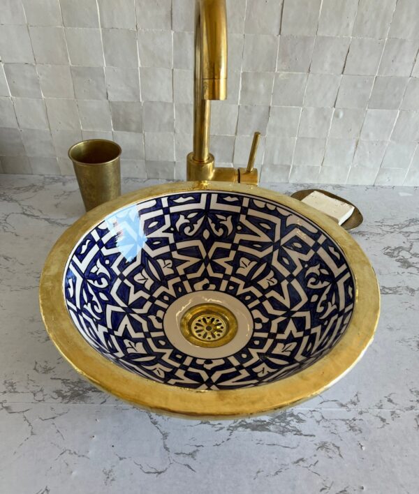 Lavabo en céramique marocain fait main – Vasque artisanale peinte à la main (40 cm x H 14,5 cm, 6,0 kg) – Image 3