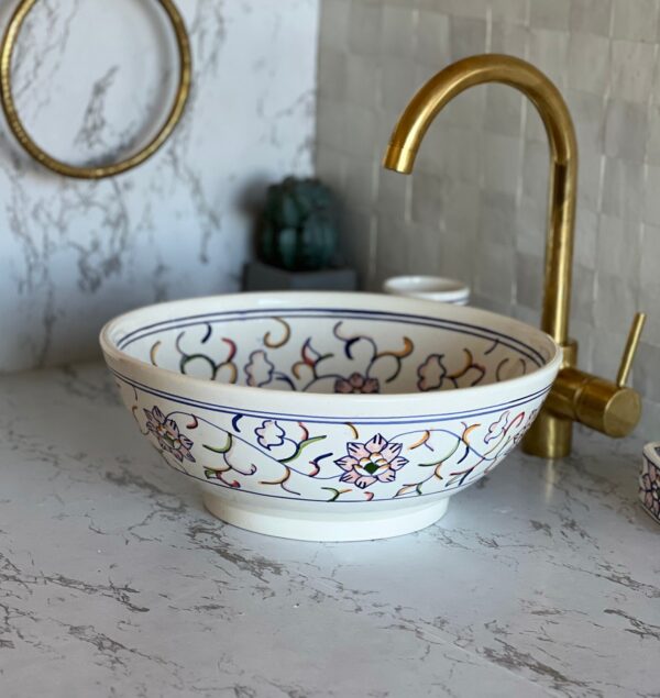 Vasque ronde en céramique marocaine fait main – Élégance et savoir-faire artisanal (43 cm x H 15 cm, 6,7 kg) – Image 4