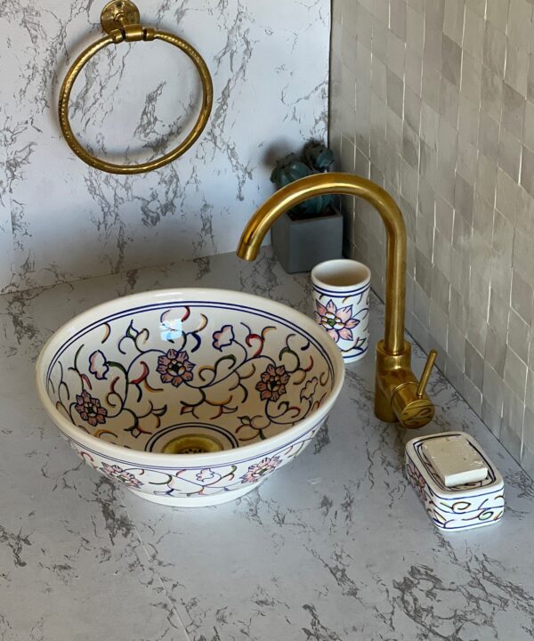 Vasque ronde en céramique marocaine fait main – Élégance et savoir-faire artisanal (43 cm x H 15 cm, 6,7 kg) – Image 3