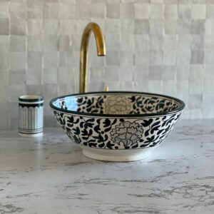 Lavabo artisanal en céramique fait main – Pièce unique pour salle de bain haut de gamme (39 cm x H 13,5 cm, 5,8 kg)