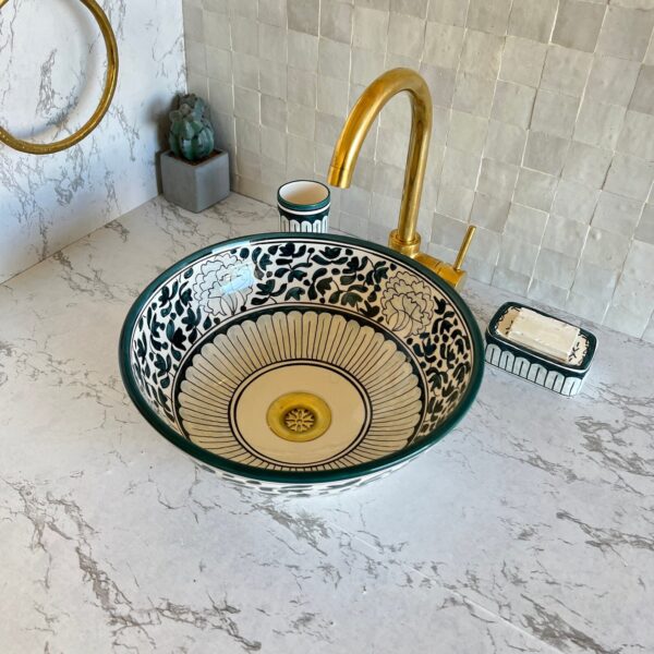 Lavabo artisanal en céramique fait main – Pièce unique pour salle de bain haut de gamme (39 cm x H 13,5 cm, 5,8 kg) – Image 5