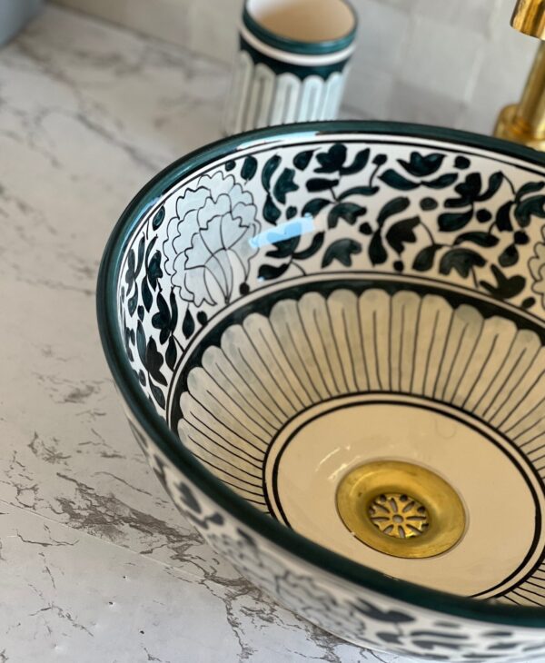 Lavabo artisanal en céramique fait main – Pièce unique pour salle de bain haut de gamme (39 cm x H 13,5 cm, 5,8 kg) – Image 4