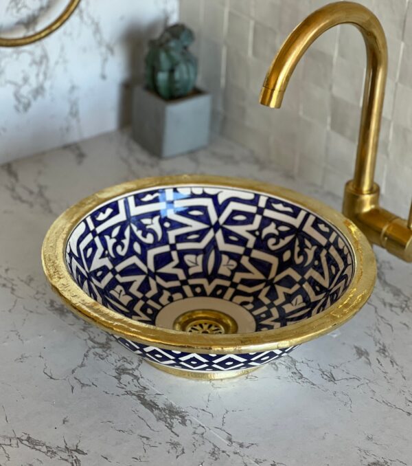 Lavabo en céramique marocain fait main – Vasque artisanale peinte à la main (40 cm x H 14,5 cm, 6,0 kg) – Image 7