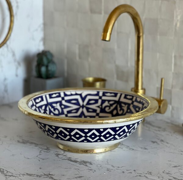 Lavabo en céramique marocain fait main – Vasque artisanale peinte à la main (40 cm x H 14,5 cm, 6,0 kg) – Image 6