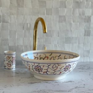 Vasque ronde en céramique marocaine fait main – Élégance et savoir-faire artisanal (43 cm x H 15 cm, 6,7 kg)