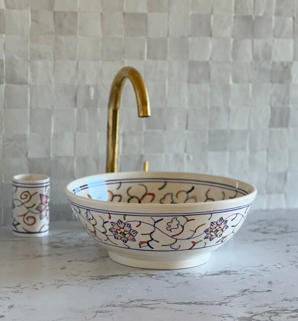 Vasque ronde en céramique marocaine fait main – Élégance et savoir-faire artisanal (43 cm x H 15 cm, 6,7 kg)