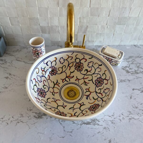 Vasque ronde en céramique marocaine fait main – Élégance et savoir-faire artisanal (43 cm x H 15 cm, 6,7 kg) – Image 5
